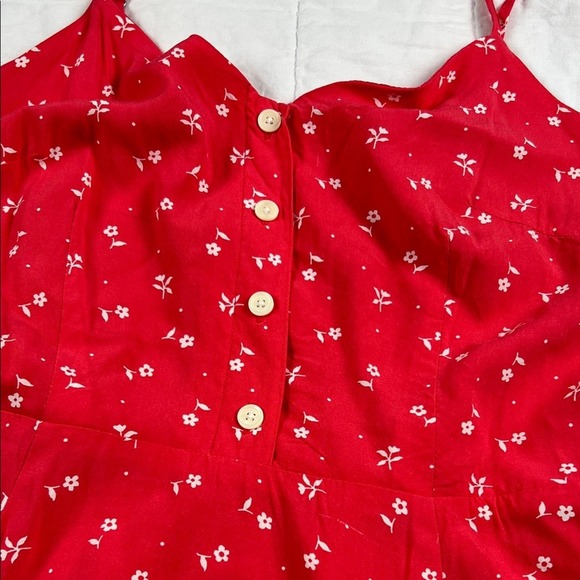 GAP Red‎ Floral Print Button Front Smocked Back Midi Sundress Size 2 - Picture 3 of 6